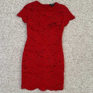 Lauren Ralph Lauren Red Lace Sheath Dress Size 0 Petite